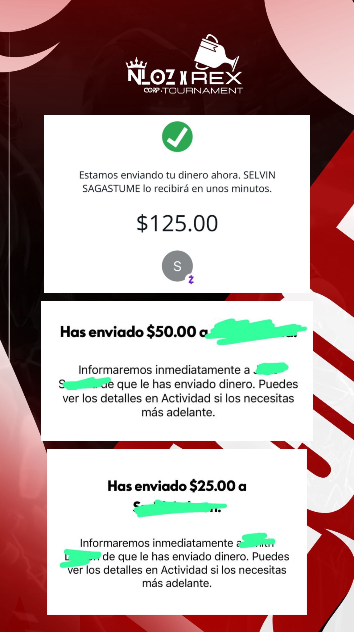 Comprobante de pago del premio